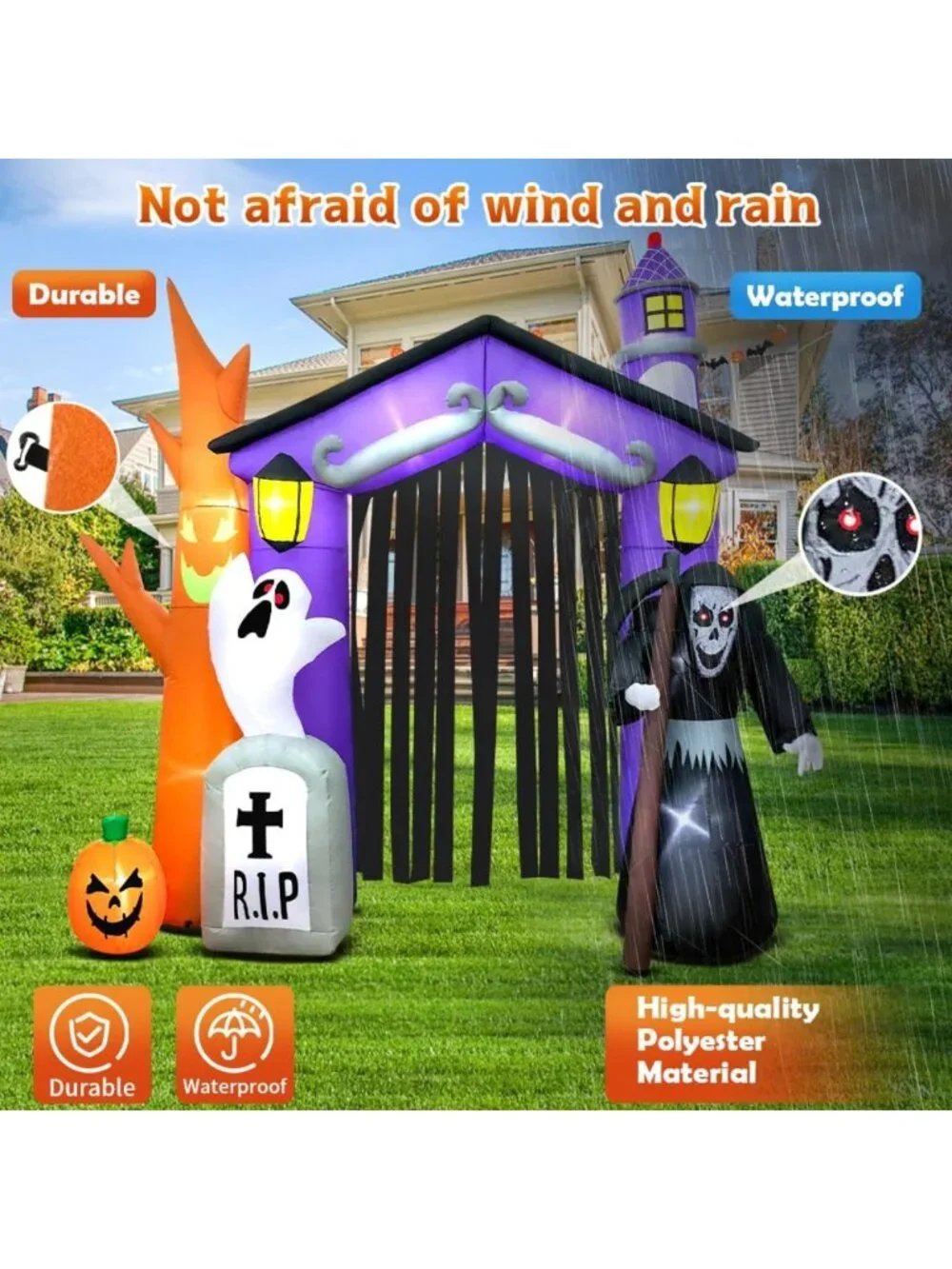 9FT Halloween Inflatable Haunted House Archway with LED Lights - Outdoor Yard